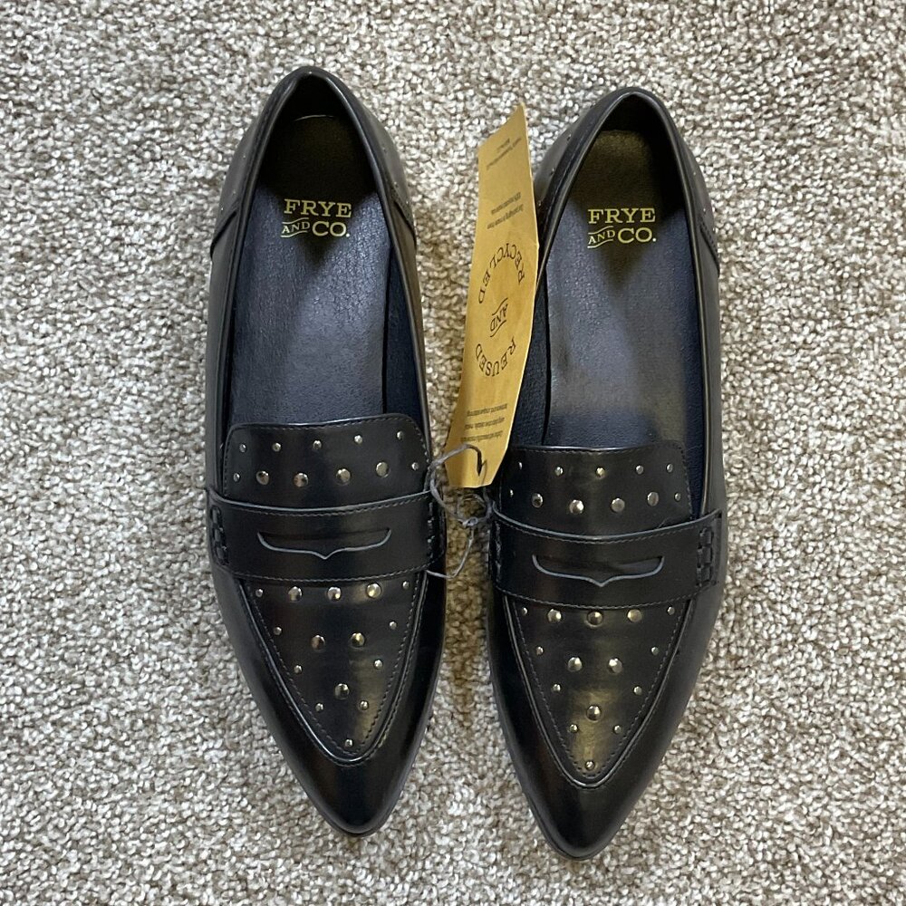 New Frye and Co. Elara Loafers Black Studded Flats Pointed Size 8 NWT